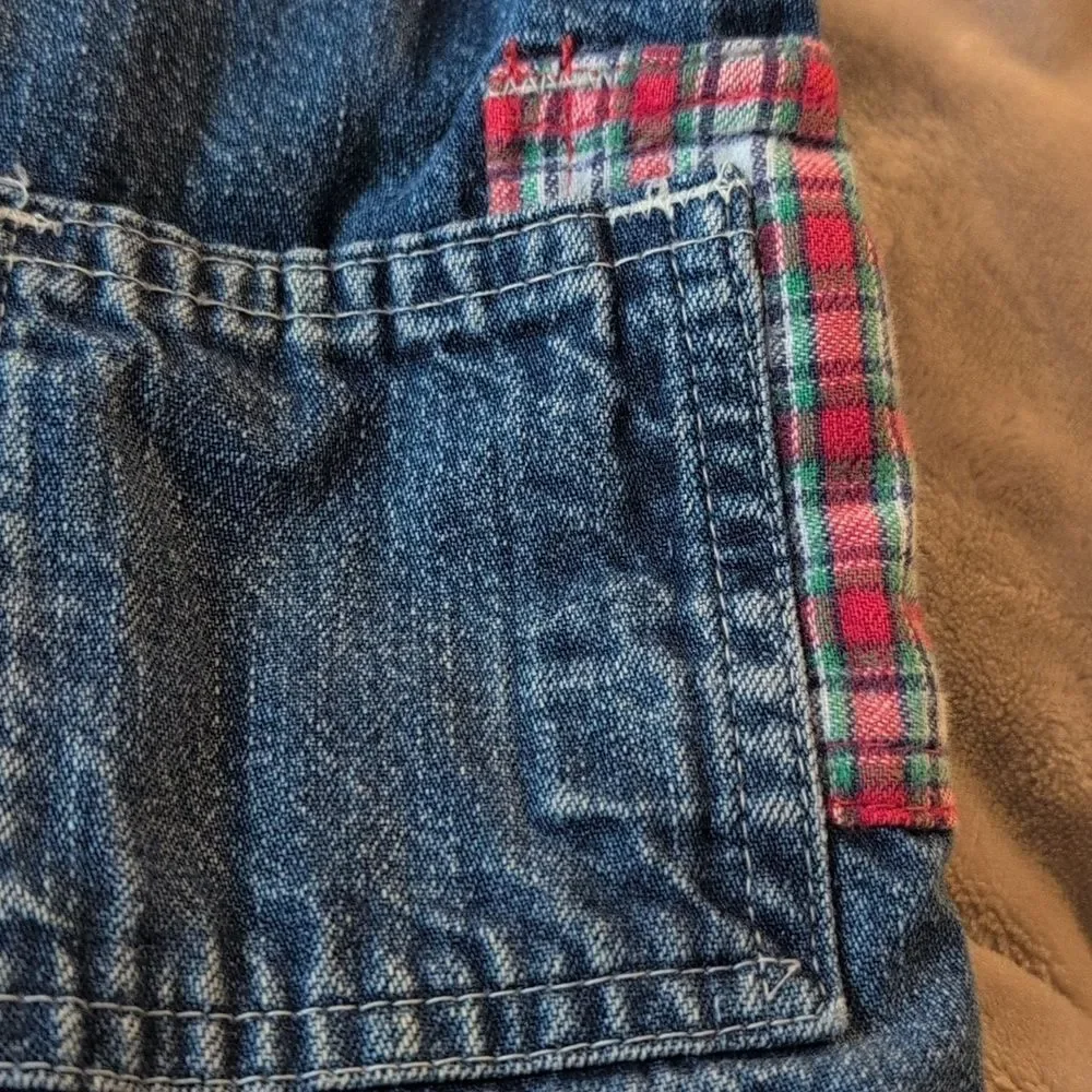 Oshkosh b'gosh vintage‎ blue denim flannel lined patchwork overalls size 3T